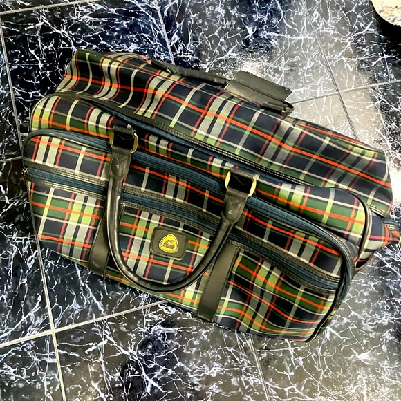VINTAGE Jaguar designer luxury brand flannel patterned travel luggage duffel bag - Picture 1 of 11